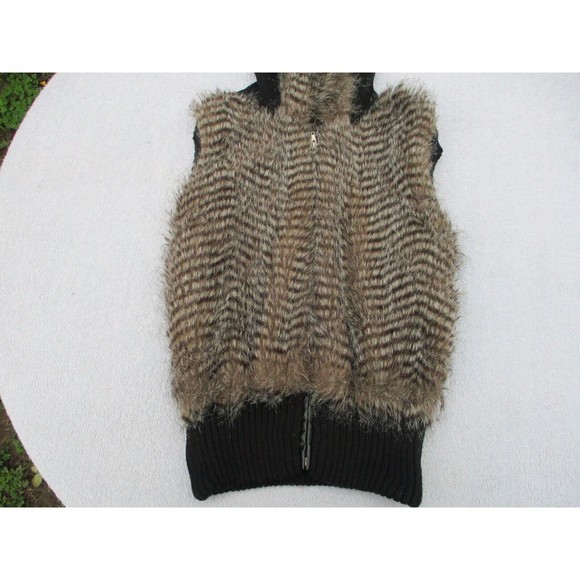 Beverly Hills Faux Fur Sweater Vest Women’s Size Large  Black Brown Hood - Picture 11 of 16
